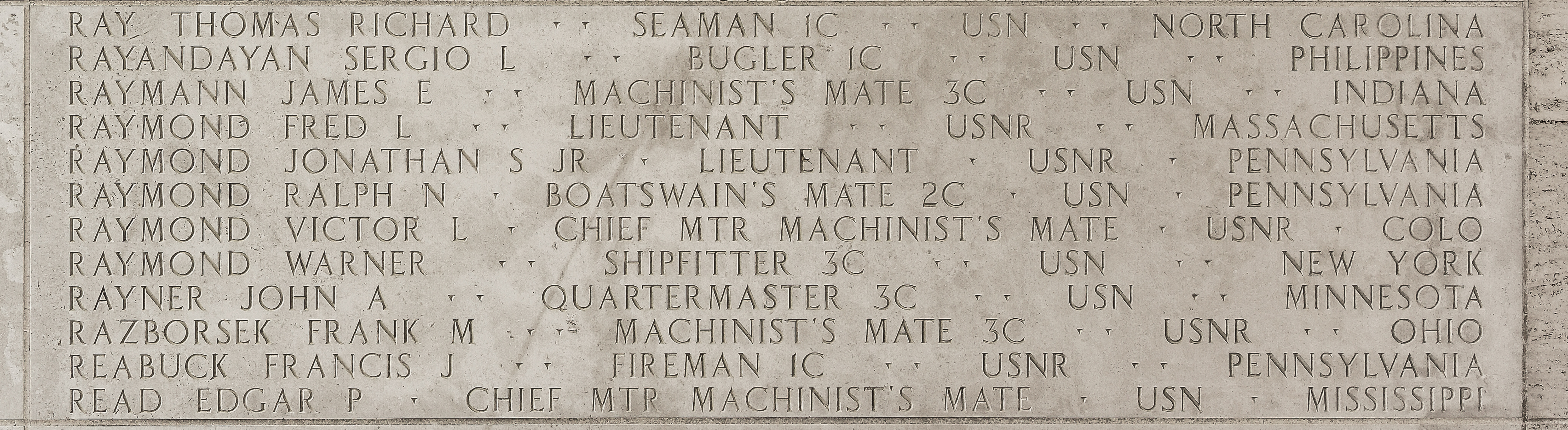 John A. Rayner, Quartermaster Third Class